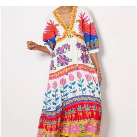 Farm Rio Off-White Vivid Garden Maxi Dress size L - Picture 5 of 11